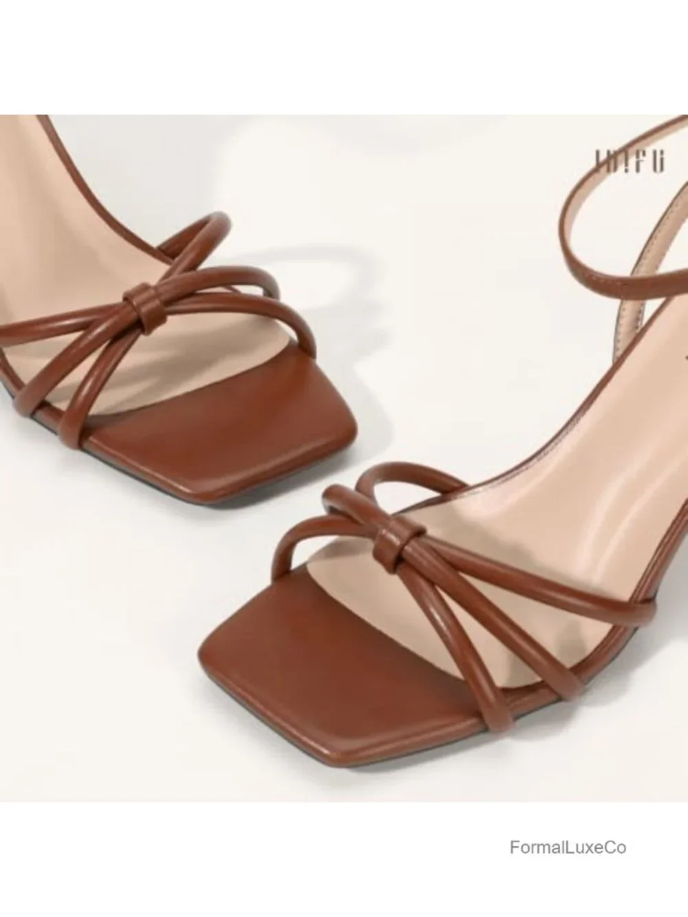 Square Open Toe Strappy Stiletto Heeled Sandals Ankle Strap Dress Shoes